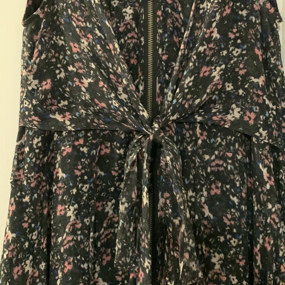 EUC All Saints Jayda dress crepe overlay front zip neck with wrap bands at waist - Picture 5 of 11